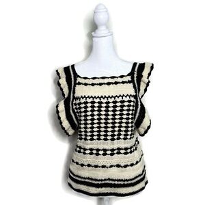 Forever 21 Knit Crochet Top Cream & Black Women’s Size XL